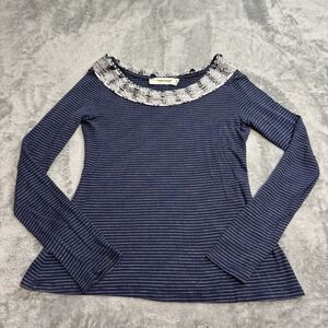 Pilcro Anthropologie Striped Longsleeve Top Crochet Collar Size S Y2K Indie Goth